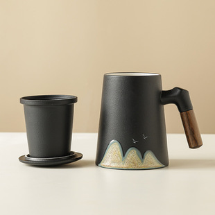 Ceramic Wanli Mountain River ceramic tea separation office water Cup mug with lid filter Cup logo
