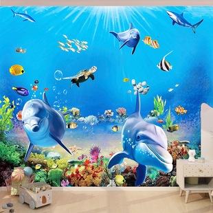 Underwater World Background Cloth ins Hanging Cloth Living Room Bedroom Wall Decoration Wall Cloth Dolphin Simple Poster Tapestry Cloth