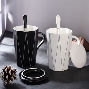 2023 New Style Water Cup Creative Simple Couple Mug Household Cup Large Capacity Ceramic Cup with Lid Room