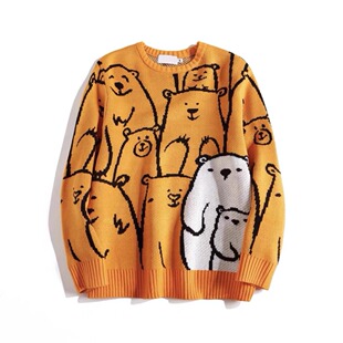 Trendy Brand plus size Men's 2024 Winter Loose Casual All-match Crewneck Fatty Plus Fat Plus Plus Knitted Sweater Pullover Sweater