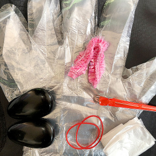Small package six-piece duckbill clip earmuff apron red rubber band disposable shower cap hot dyeing tool manufacturers