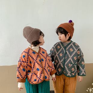 Детская одежда из Южной Кореи, зимняя детская Двусторонняя стеганая куртка в стиле ретро с хлопковой подкладкой, детская стеганая куртка с хлопковой подкладкой для мальчиков и девочек, Топ