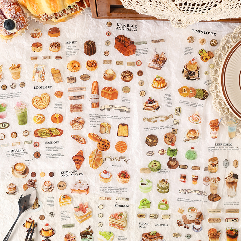 PET transparent children's cartoon stickers food-themed material for journaling, decorative stickers, DIY scene-making long tape stickers