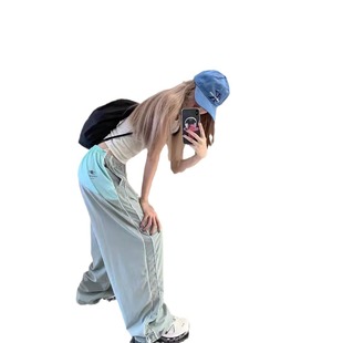 American Style Wide Leg Quick-drying Pants hiphop Sports Pants Women's Design Sense High Waist Slimming Contrast Color Sports Casual Long Pants