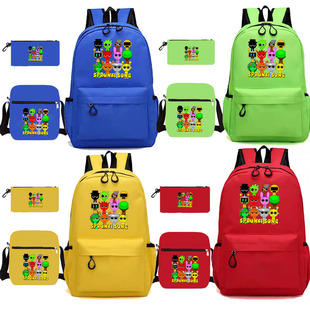Rhythm Box sprunki Cartoon Game Printed Backpack Shoulder Bag Pencil Case Student Schoolbag Three-piece Set