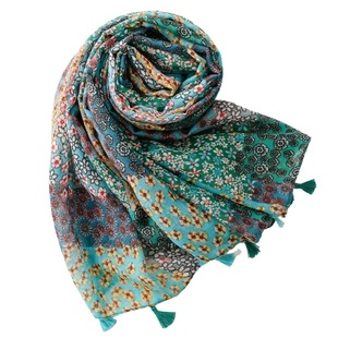 Japan and South Korea Export Silk Scarf Small Fresh Bohemian Exoteric Ethnic Style Secret Garden Color-matching Tassel Shawl