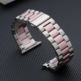 Butterfly Buckle Strap for Samsung watch Huawei watch Apple Three Beads Metal Stainless Steel watch Strap