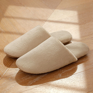 Soft bottom mute plush slippers for women autumn and winter couple indoor home warm home simple Japanese style cotton slippers