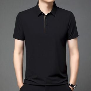 2025 Summer New Fashion Non-ironing Polo Shirt Men's Middle-aged Lel Pullover Solid Color Short-sleeved Men's Casual T-shirt