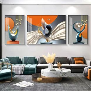 Living Room Painting Sofa Background Wall Decorative Painting Light Luxury High-end Crystal Porcelain Painting Diamond Triptych Modern Simple Mural Painting
