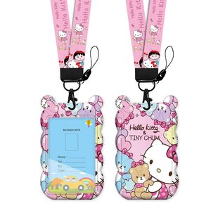 Cartoon Cute Card Set Bus Subway Access Card Student ID Set KT Cat Wave Card Set with Long Lanyard Hanging Neck
