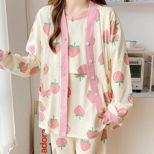 Wholesale three-piece confinement clothing pure cotton spring, autumn and winter postpartum maternity nursing maternity pajamas home wear suit