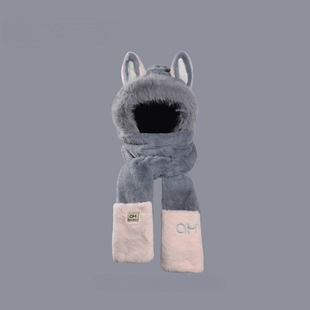 Plush Bear Ear Cap Women's Autumn and Winter Thickened Warm Ear Protective Pullover Cap Cute Lei Feng Cap Cycling Gloves