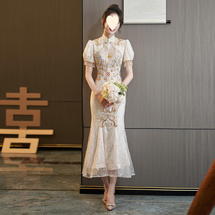 Cheongsam новый 2025 весна легкое роскошное шампанское помолвка юбка невеста выходит замуж