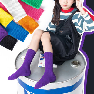 Girls Socks Spring ins Candy-colored Combed Cotton Children's Stacked Socks Cartoon Solid Color Double Needle Children's Mid-tube Socks