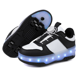 Cross-border heloo shoes boys four-wheel with brake 2025 new children's pulley sneaker roller skating two-wheel explosive walking shoes