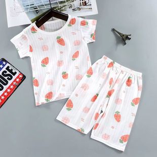 Новый летний хлопковый Детский костюм с короткими рукавами для мальчиков и девочек, ультратонкая Домашняя одежда, кондиционер, одежда, Пижама для малышей
