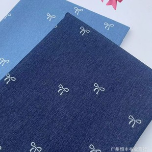 National tide bow printed Denim jacquard wash fabric pants skirt coat clothing bags fabric manufacturers wholesale