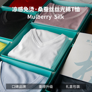Summer Mulberry Silk mercerized cotton T-shirt Women's Korean-style Loose Simple V-neck Round Neck Slim-fit Slimming Short-sleeved Cool T-shirt