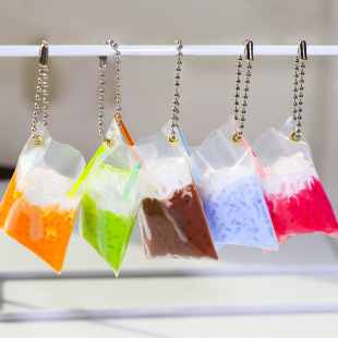 Cross-border Thailand Bagged Milk Tea Keychain Simulation Multi-flavor Thai Milk Tea Hanging Beverage Food Play Bag Pendant