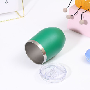 Cross-border Amazon 12oz Eggshell Cup 304 Stainless Steel Double Layer Vacuum Egg Cup Spray Plastic U-shaped Red Wine Cup Customization
