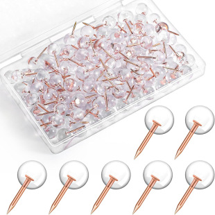 100/box cross-border rose gold thumbtacks round transparent thumb nails boxed thumbtacks cork board ball nails pins
