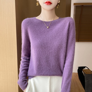 2024 Autumn and Winter 100% Wool Women's Round Neck Long-sleeved Basic Knitted Wool Sweater One-line Ready-to-wear Simple Base