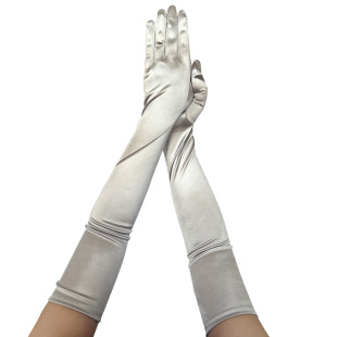 Halloween 52CM Long Stretch Satin Prom Gloves Slip Satin cosplay Dinner Dress Performance Gloves