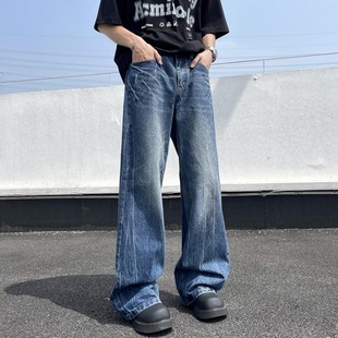 American-style Lightning Crack Jeans Men's Summer New Fashion Brand Loose Straight Pants Fashionable Personalized Micro-lar Pants