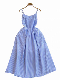 Mori Girl Style Striped dress Women's Summer New French Style Sweet Design High Waist Slimming Long Dress