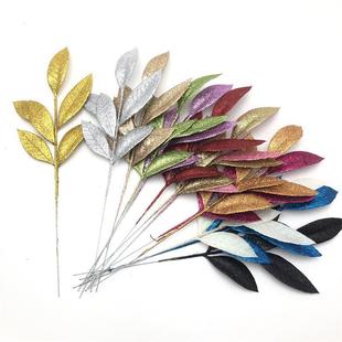 35*11CM Christmas gold powder 6 leaves cross-border e-commerce Amazon supply gold powder leaves Christmas tree wreath decoration
