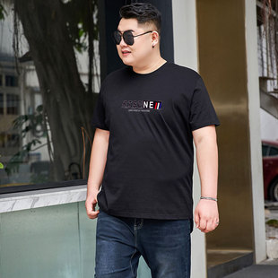 Pure Cotton Crewneck Fat Man Loose Sports Fashion Half-sleeved Summer plus size Men's Fat Plus Size Short-sleeved T-shirt