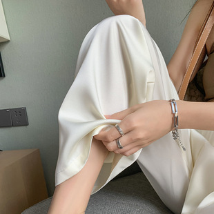 Acetic Acid Ice Silk Wide Leg Pants Women's 2023 Summer Thin Cool Pants Mop Pants High Waist All-match Pants Women's Trousers