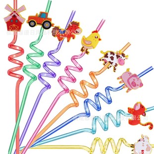 PVC soft glue straw sticker Golden farm harvest party accessories spiral tube sticker PETG art modeling straw