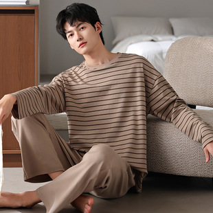 Pajamas Men's Spring and Autumn Long Sleeve Teenager Boys Men's plus size Autumn Home Clothes suit Sports Autumn and Winter