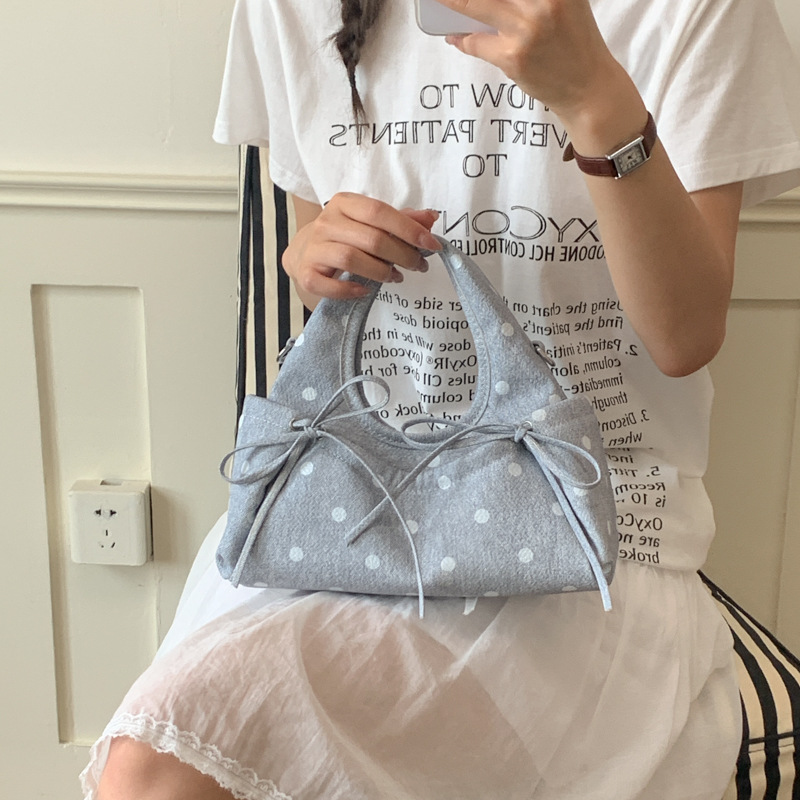 Korean-Style Ballet-Inspired Bowknot Handbag with a High-End Feel, Cross-Border Trade Polka Dot Dumpling Bag, Trendy Versatile Crossbody Bag