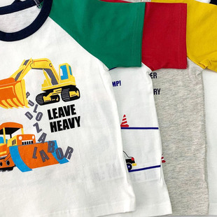 Qianqu Children's Wear Summer Pure Cotton Children's Motorcycle Short Sleeve Thin Cute Baby Cartoon Engineering Car Half Sleeve for Boys and Girls