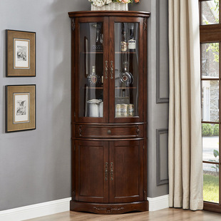 M & R American Solid Wood Corner Cabinet Triangle European Living Room Wall Corner Side Cabinet Corner Cabinet Corner Curved Wine Cabinet Glass
