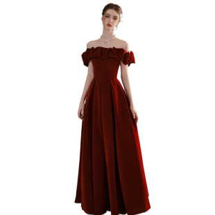 Z4M off-shoulder velvet toasting suit 2023 new bride wedding engagement wine red dress women can wear at ordinary times