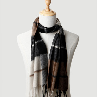 Men's Plaid Wool Scarf Men's Plaid Striped cashmere Autumn and Winter Thickened Warm Gifts Wholesale