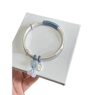 Xiangyun Sterling Silver Bracelet Women's S999 Antique Matte Solid Foot Silver Bracelet Push-Pull Gift for Girlfriend's Best Friend Wife