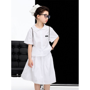Girls' Preppy Style Suit 2025 Summer New Style Kidsren's Korean Style Short-Sleeved Shirt and Skirt Two-Piece Set for Middle and Large Kidsren