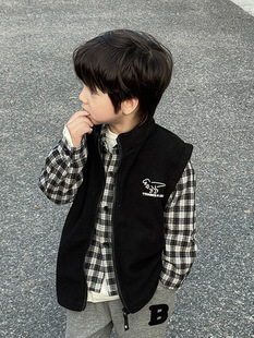Boys' Vest Outdoor Children's Coat Vest Spring and Autumn Men's Big Children's Outward Wear Austrian Grain Fleece Thin Vest Fashionable for Kindergarten