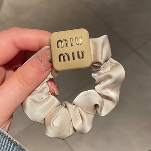 Fashion high-end feeling letter head rope temperament new large intestine balls hair ring simple high-end horsetail rubber band women's head