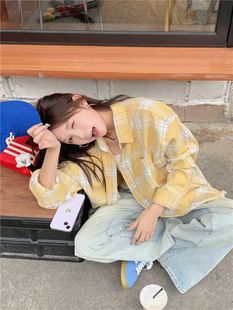 Early Autumn 2024 New Plaid Shirt Coat Women's Fresh Style Loose All-match Casual Lapel Long-sleeved Top