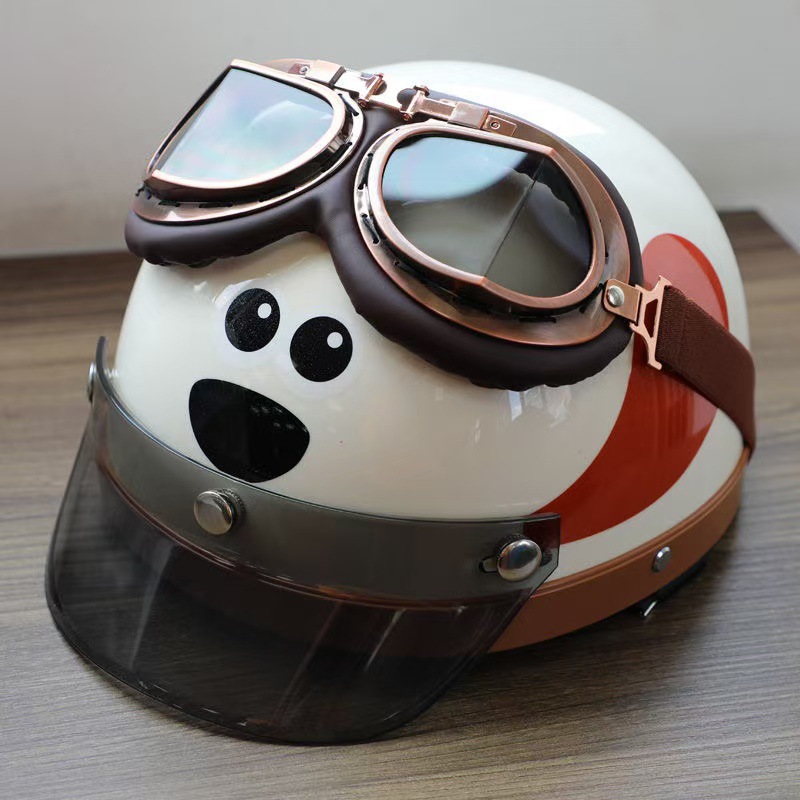3c Certified Cartoon Dog Helmet Electric Car Half Helmet Four Seasons Men and Women Couple Harley Helmet Cute High Color Value