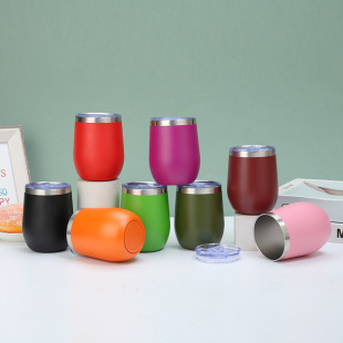 12oz Eggshell Cup Stainless Steel Egg Cup Cross-Border Thermos Cup Coffee Cup Red Wine Cup U-Shaped Car Cup Direct Drinking Straw