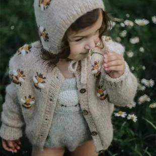 INS bee children's cardigan sweater 2022ins girls' embroidered coat