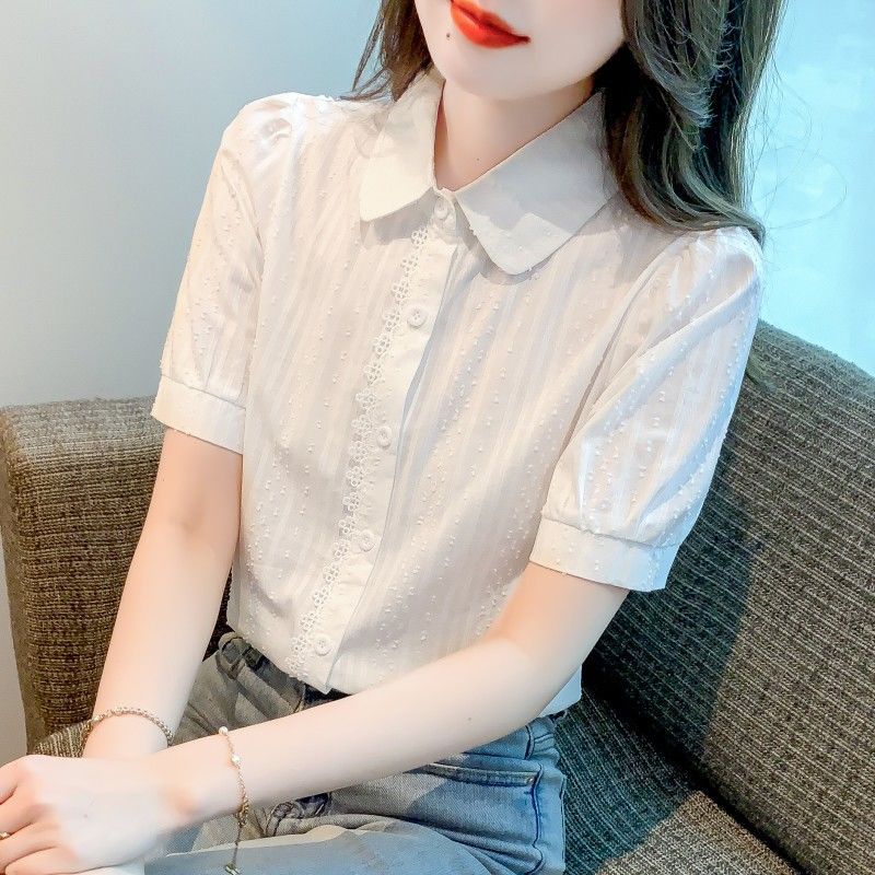 순면 셔츠 여성용 스타일리쉬한 디자인의 틈새시장을 공략하는 2025년 여름 신상 여성복 반팔 젊어보이는 프로페셔널 탑