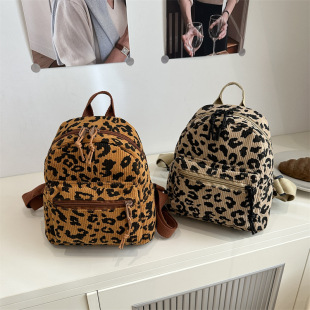 2025 New Korean Style Corduroy Fashion Leopard Print Trendy College Style Casual Casual Western Style Backpack Shoulder Bag for Women